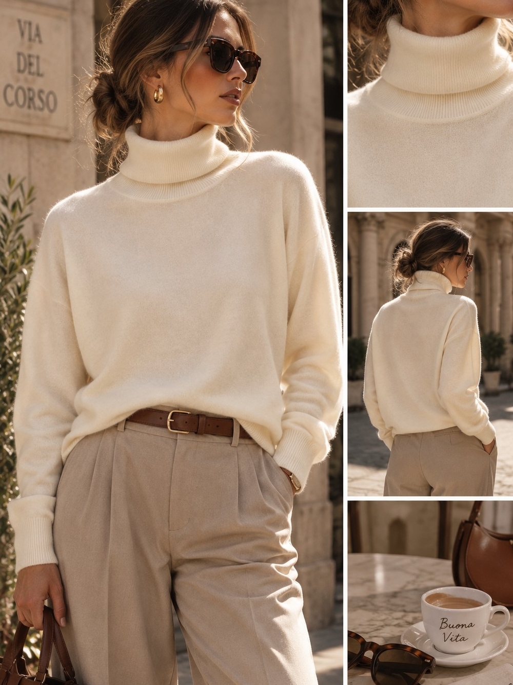 Uniqlo Classic Cream Turtleneck Sweater - Women's Cozy Knit - 100% Wool